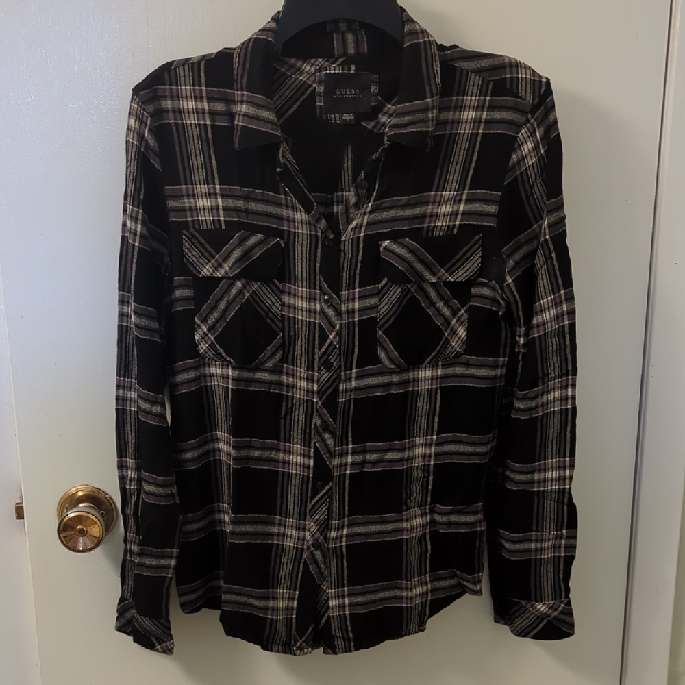 Guess Black and White Plaid Apparel